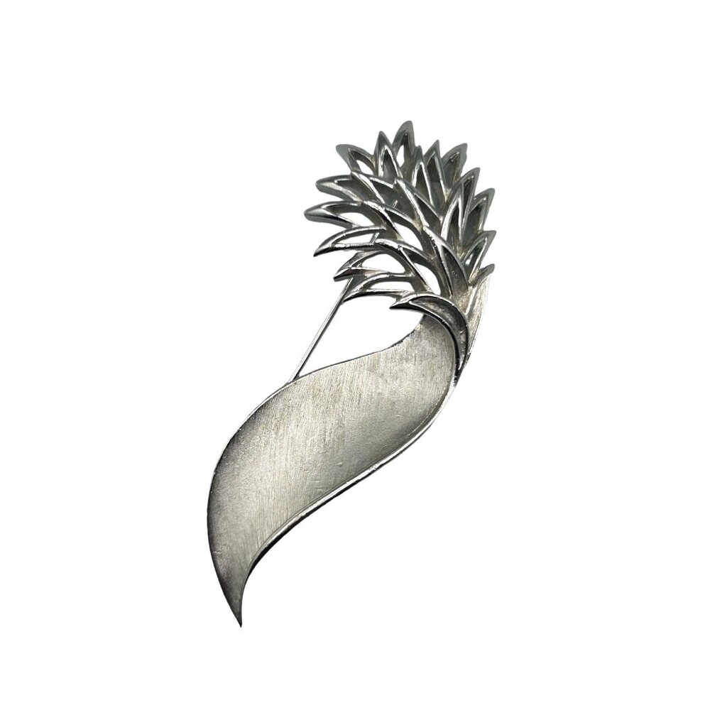 Vintage Trifari Signed Pin Brooch Abstract Pineapple Silver Tone Textured